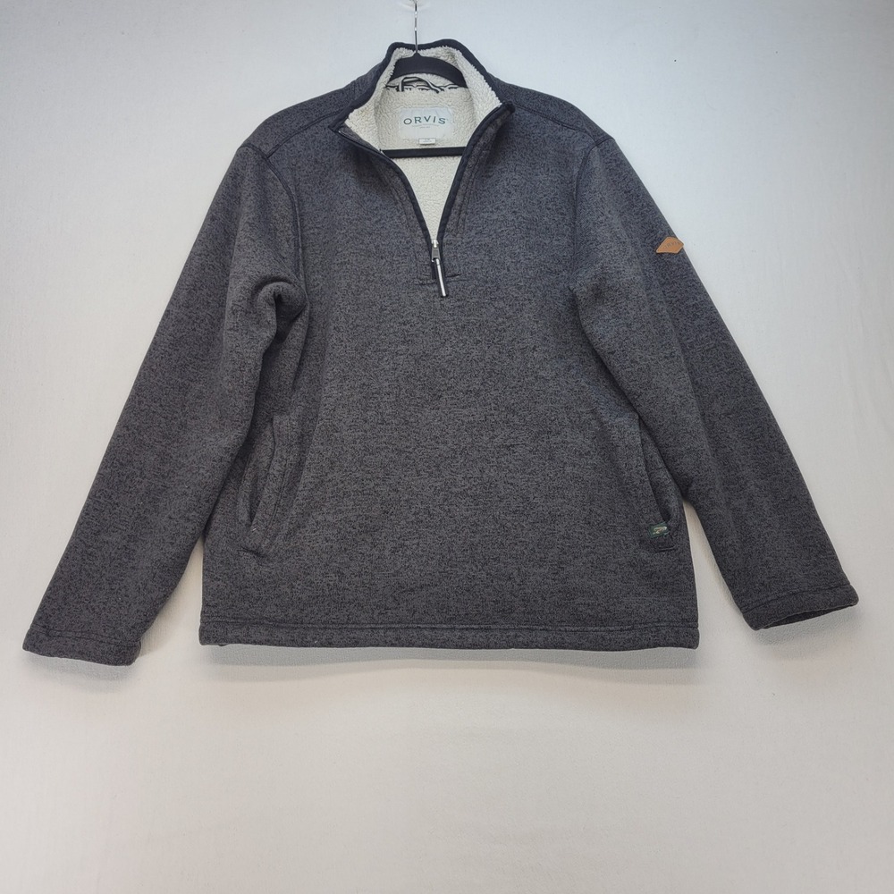 Orvis Sweater Fleece Jacket Mens Large Gray Sherpa Lined 1/4 Zip Outdoor